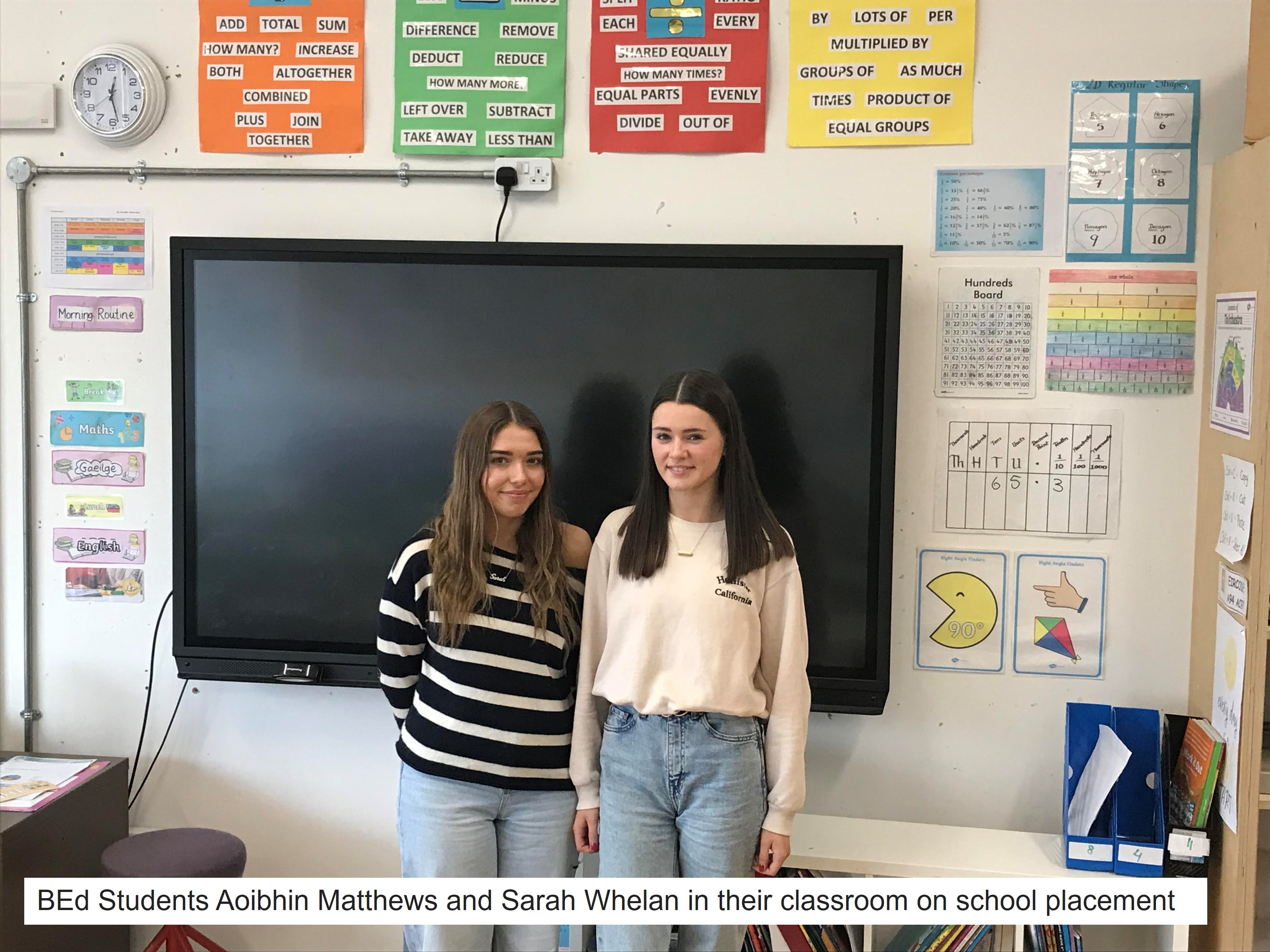 BEd Students Aoibhin Matthews and Sarah Whelan in their classroom on school placement